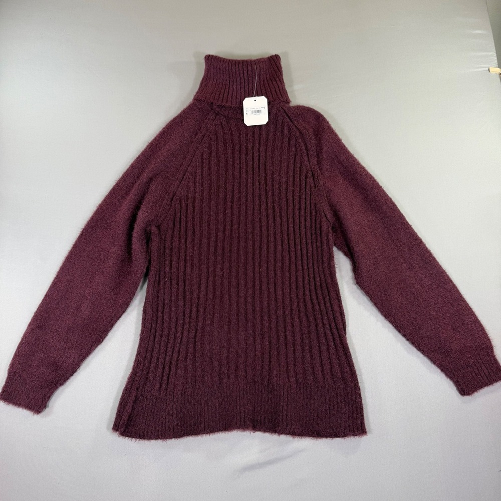 Altar'd State Womens Ribbed Knit Turtleneck Sweater Medium Burgundy New Cozy